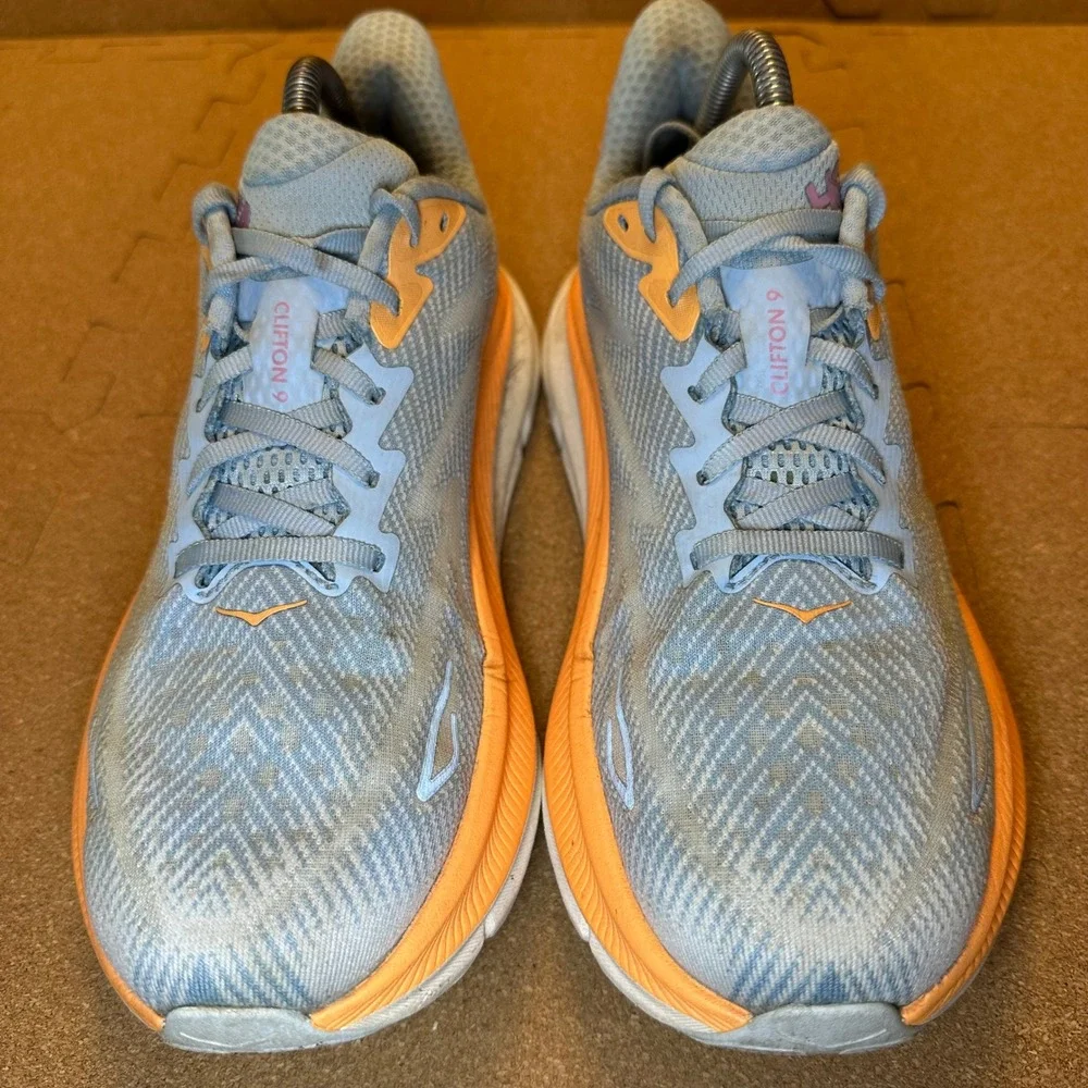 Hoka Clifton 9 Running Shoes Womens 9B Blue Orange 1127896 Road Sneakers Cushion